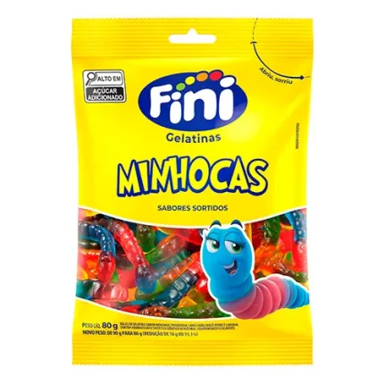 Bala de Gelatina Minhocas Brilho 80g Caixa c/12