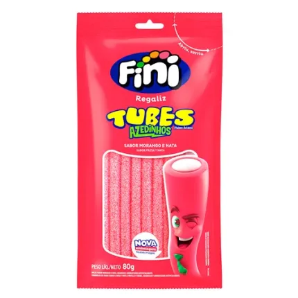 Regaliz Tubes Fini Morango Cítrico 80g Caixa c/12