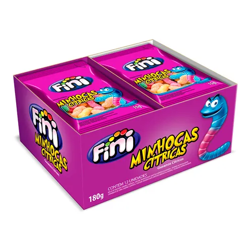 12746-BALA-DE-GELATINA-FINI-POCKET-MINHOCAS-CITRICA-12-X-15G Bala de Gelatina Pocket Minhocas Cítrica 15g Display c/12 - Imagem 1