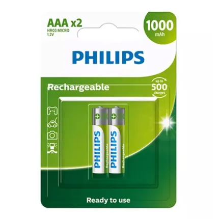 Pilha Philips Recarregável Palito AAA 1000 mAh Cartela c/2